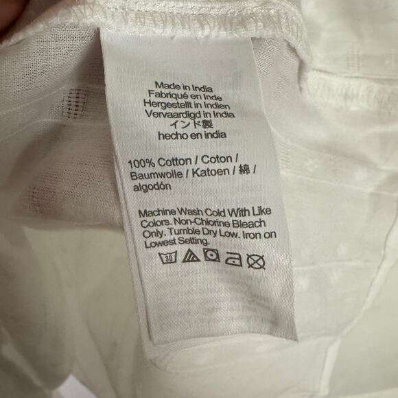 J.Crew Flutter Sleeve Cotton Clip-Dot Top WMNS M White Ruffled Semi-Sheer Blouse - Picture 7 of 8